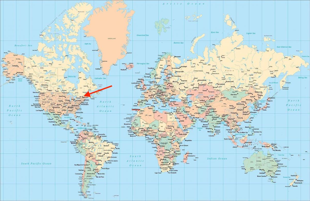 Posizione di Montreal sulla mappa del mondo